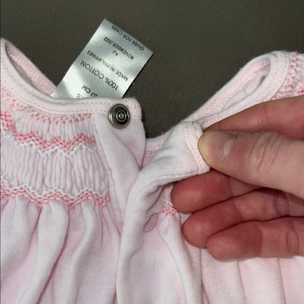 Pink Baby Bubble Romper with Smocked Detail and Embroidered Flowers - Picture 5 of 5